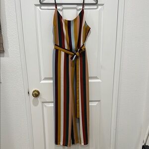 Lily Black Striped Multicolor Lined Jumpsuit with Belt